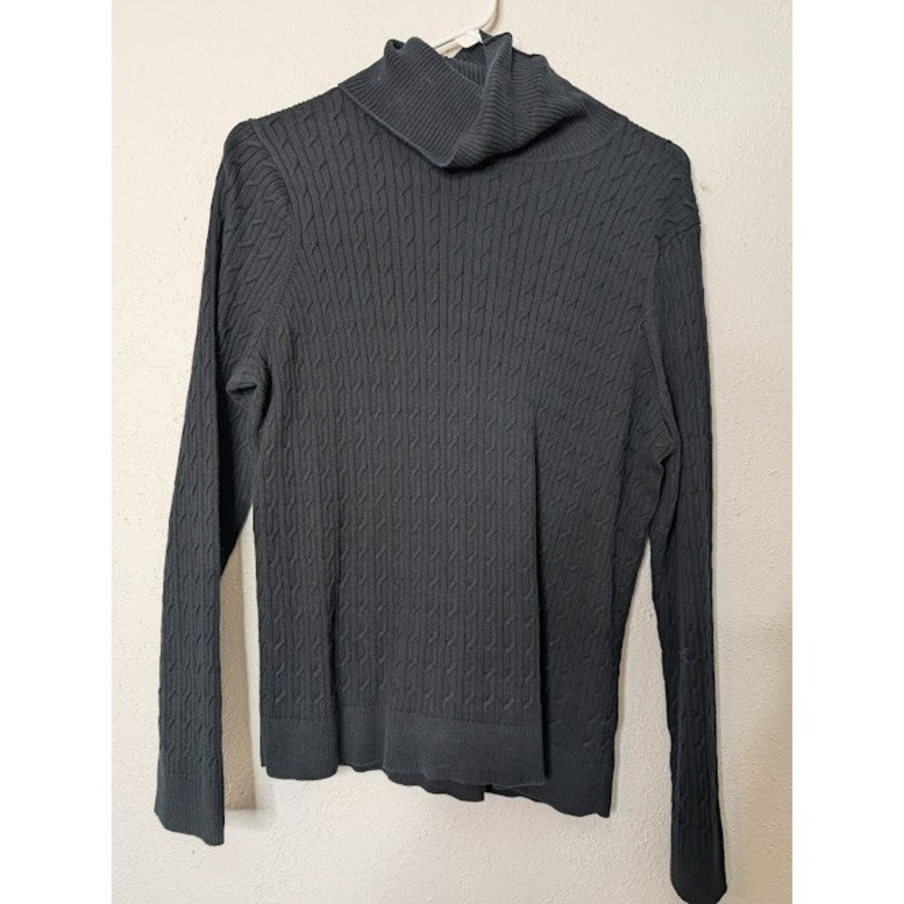 Talbots Cable Knit Turtleneck‎ Sweater Black XL Pima Cotton Soft Lightweight